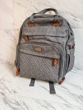 3/$50 BabbleRoo Gray Quilted Diaper Bag Backpack Multi Pocket Waterproof Baby